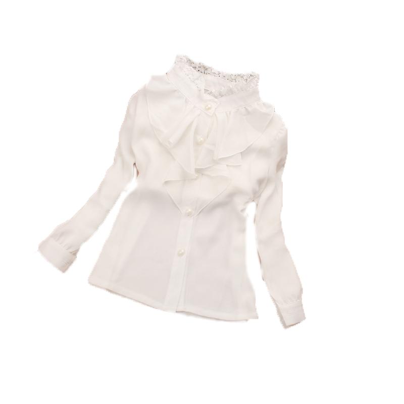 女の子 かわいい ブラウス 春秋 韓国 フリル 白 シャツ 長袖 シフォン トップス スタンドカラー 入学式..