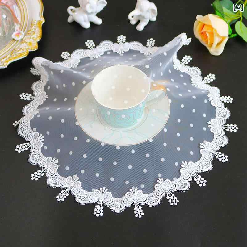 テーブルセンター レース ラウンド メッシュ 刺繍 ソフト インテリア ダイニング 花瓶 装飾 ランチョンマット クロス ヨーロピアン おしゃれ ぶどう ドット 白