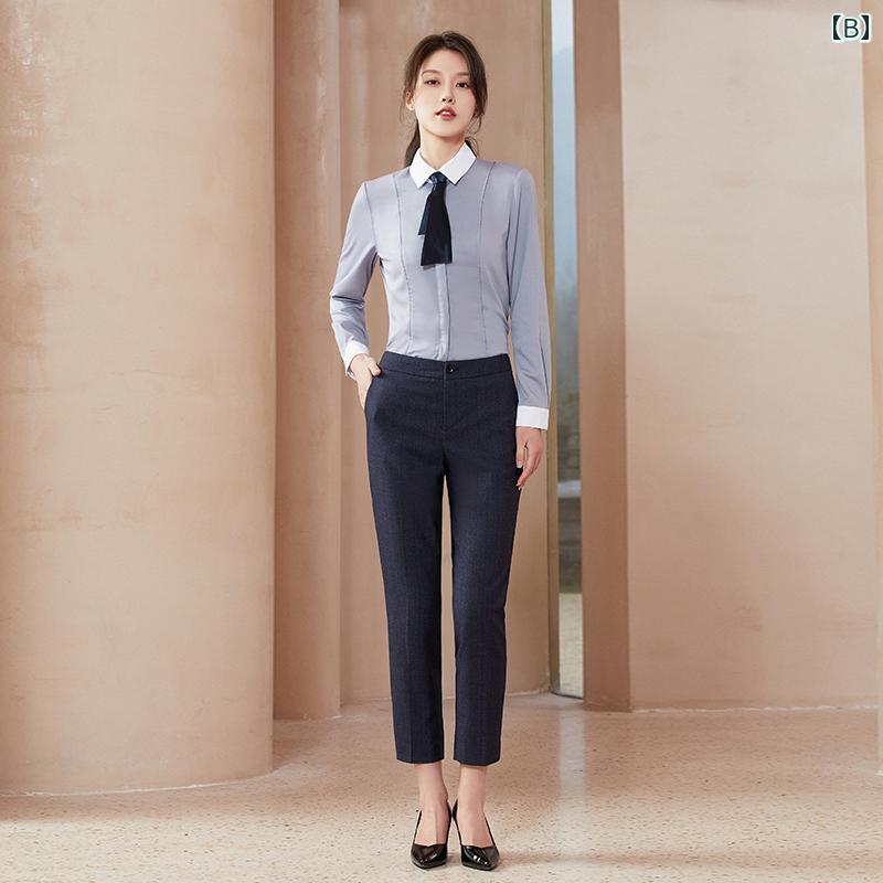 制服 セット おしゃれ ビジネス 服装 シャツ 女性 春 長袖 シャツ スリムフィット しわ 防止ノー アイロン ジュエリー 店舗 フォーマルスーツ スカート