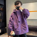 ウインドブレーカー キッズ 男の子 子供服 ジュニア 春秋 上着 アウター ジャンパー カジュアル アウトドア スポーツ 遠足 ジップアップ フード 大きいサイズ おしゃれ 韓国 黒 紫