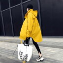 ウインドブレーカー レディース 春秋 ジャンパー アウター アウトドア スポーツ観戦 お出かけ カジュアル おしゃれ ジップアップ フード 防風 ミドル丈 黄色...