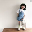 オーバーオール キッズ サロペット 子供 デニム 春夏 男の子 女の子 ショート パンツ ポケット ボタン 耳付き 羽 カジュアル かわいい