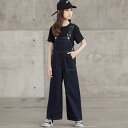 オーバーオール キッズ サロペット 子供 デニム 女の子 春夏 秋 ワイド パンツ 長ズボン 柔らかい 通気性 大きいサイズ 調節可能 ストラップ カジュアル ...
