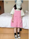 オーバーオール キッズ サロペット 子供 女の子 春夏 大きいサイズ ゆったり ワイド 半ズボン パンツ ボタン ポケット カジュアル かわいい ピンク