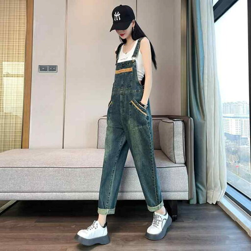 オーバーオール サロペット レディース 春秋 ヴィンテージ風 デニム パンツ ロング ストレート ワイドレッグ ゆったり スリム シンプル カジュアル 青 オーバーオール サロペット レディース 春秋 ヴィンテージ風 デニム パンツ ロング ストレート ワイドレッグ ゆったり スリム シンプル カジュアル 青
