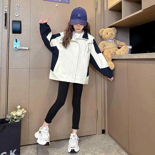 ウインドブレーカー キッズ 女の子 ジャケット 春 大きいサイズ トップス 秋 ジップアップ ボタン ポケット 袖絞り ゆったり カラーブロック カジュアル おしゃれ アイボリー ウインドブレーカー キッズ 女の子 ジャケット 春 大きいサイズ トップス 秋 ジップアップ ボタン ポケット 袖絞り ゆったり カラーブロック カジュアル おしゃれ アイボリー
