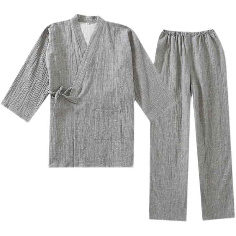 楽天way-ugo甚平 パジャマ メンズ 作務衣 春夏 長袖 長ズボン ガーゼ 薄手 ゆったり 部屋着 ウエストゴム 前開き 父の日 プレゼント シンプル カジュアル 紺 グレー 水玉