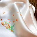 ハンカチ プレゼント 女性 母の日 光沢 ベゴニア 花柄 刺繍 中国 レトロ 上品 おしゃれ 四角形 誕生日 退職 送別会 ピンク オレンジ