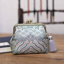 小銭入れ レディース がま口 ブロケード 仕切り タッセル カード 10×9cm レトロ エスニック おしゃれ 青海波 雲 鶴 シルバー 黒 黄色 プレゼント ...