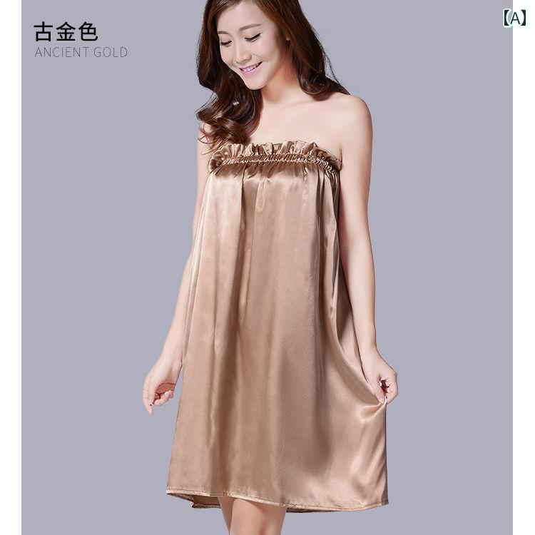 ラップタオル 大人 バスローブ チューブトップ 春夏 ガウン エステ 店舗 サウナ 滑らか 柔らかい 光沢感 膝上丈 フリル 無地 オレンジ ピンク 紫 2