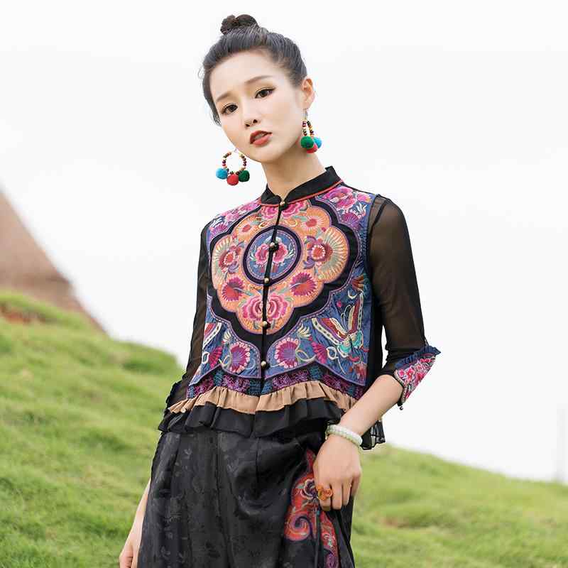 トップス ベスト ショート チャイナ エスニック スリム フィット 刺繡 短い チョッキ ジャケット 中国風 レトロ 漢服 かわいい 婦人服 清楚 春夏秋 女性 小さめ レディース