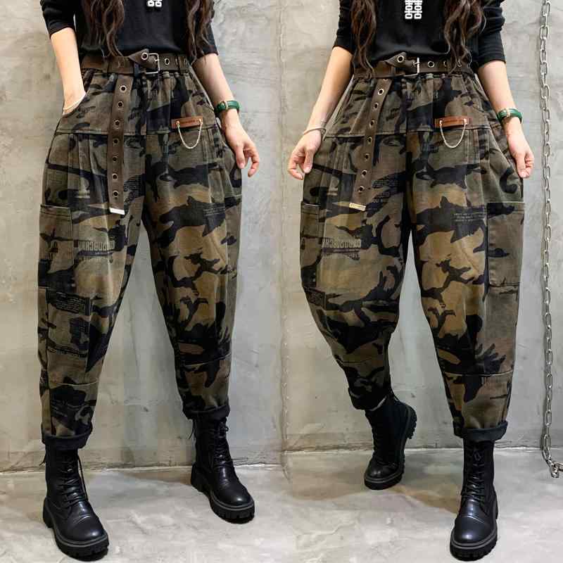 バギーパンツ クロップドパンツ 迷彩 ジーンズ ウエストゴム ゆったり カジュアル 通学 ドライブ ショッピング 普段着 ミリタリー レディース アウトドア