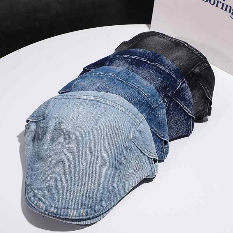 ハンチング ベレー帽 レディース 帽子 レトロ デニム キャップ ハット 夏 韓国 ブルー ブラック カーキ