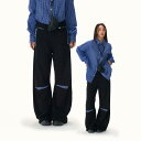 パンツ カジュアルパンツ 高級感 破れ パッチワーク ブルー ストライプ タッセル シミターパンツ レディース ダメージ加工 カジュアル カジュアル レジャー 休日 旅行