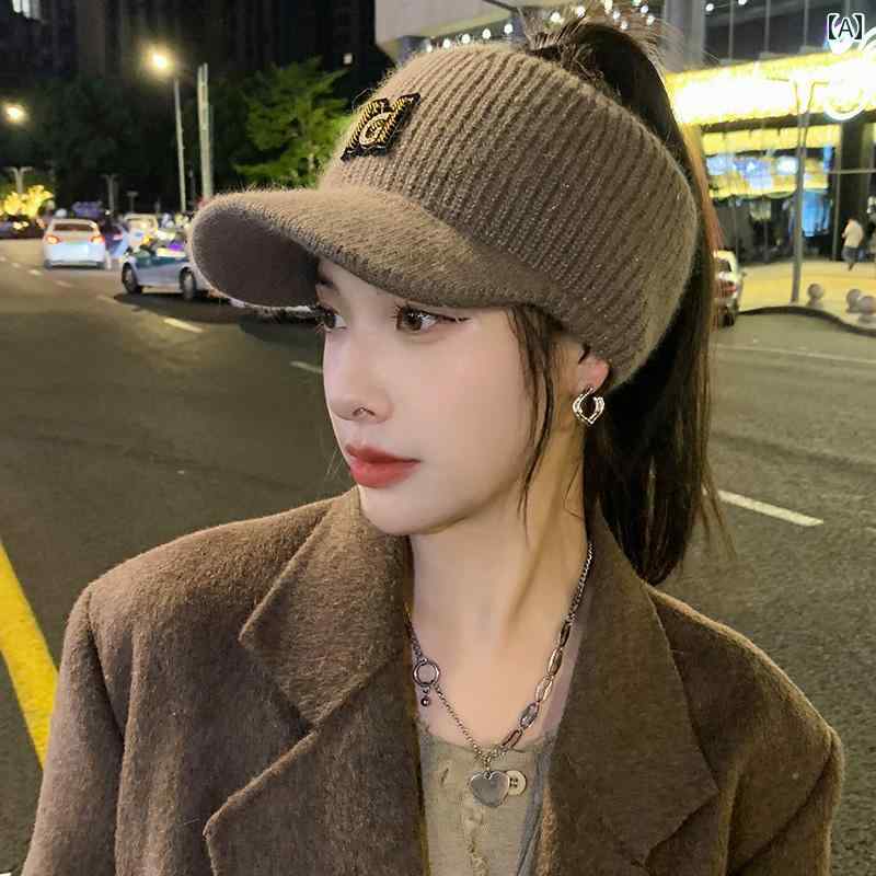 ニット帽 キャップ レディース 帽子 春秋冬 暖かい サンバイザー 韓国 野球帽 カーキ ブラック ベージュ