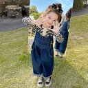 デニム オーバーオール ベビー キッズ サロペット 子供服 女の子 春秋 ボーダー セーター カジュアル おしゃれ ブルー ピンク