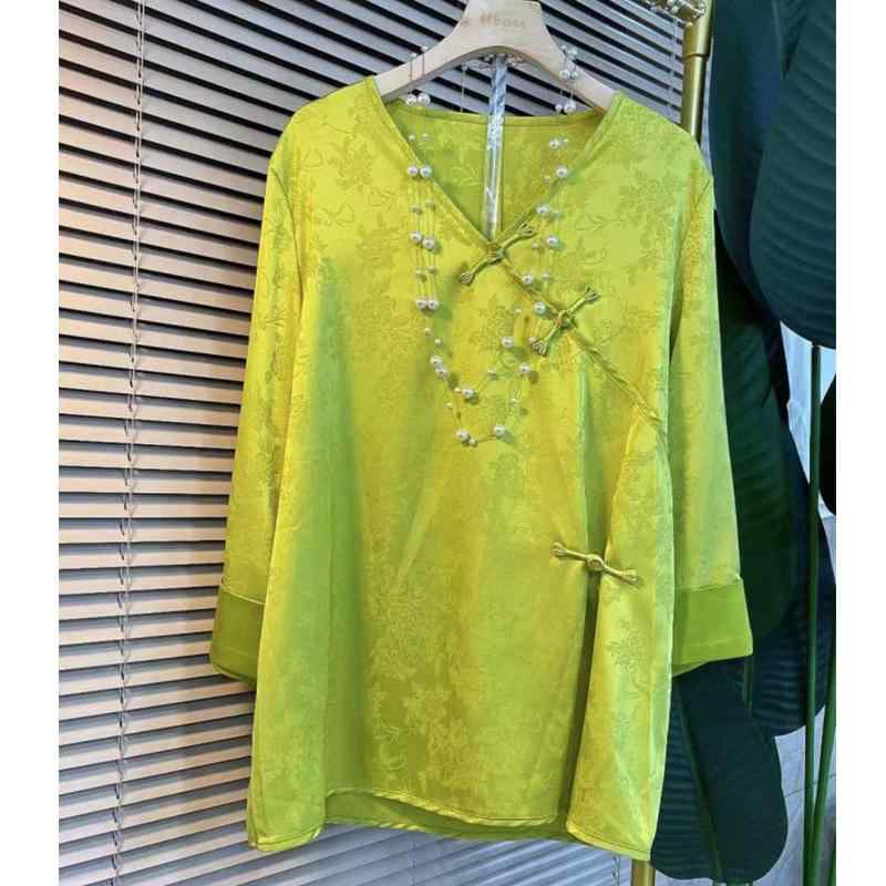 シャツ ブラウス 夏 レトロ ファッション コート 女性用 韓国 大きめサイズ ボタン スプリット 