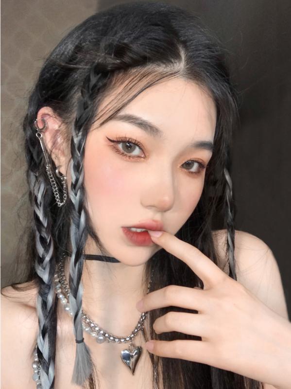 レディース ワンタッチ おしゃれ ロング 女性用 ウィッグ 色付き パッチ ハイ ライト ワンピース 短い ヘアエクステンション グラデーション 耳掛け型 染め ピース