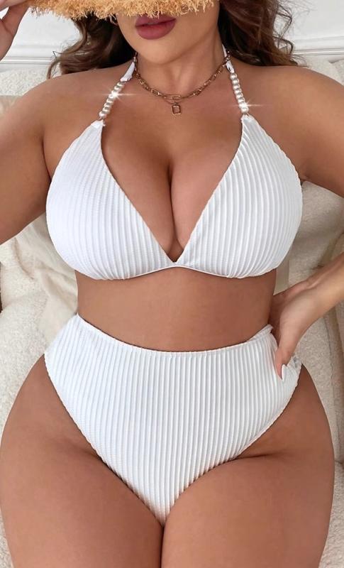 ビキニ レディース水着 夏 セパレート 胸パッド有り ワイヤー無し ホルターネック 大きいサイズ ぽっちゃり 海 プール 温泉 リゾート 旅行 レジャー シンプル セクシー 青 白 黒