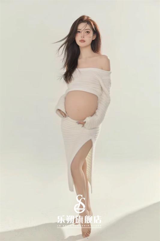 フォト 衣装 マタニティ おしゃれ 記念 思い出 妊婦 写真 さわやか 美しい シンプル スリム フィット 白 ニット セット 自宅 撮影 妊娠 フリーサイズ カジュアル