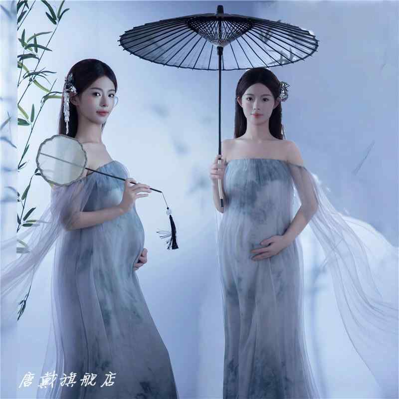 楽天way-ugoマタニティ ドレス フォト 衣装 おしゃれ スタジオ 妊婦 思い出 記念 写真 チャイナ風 レトロ 水墨画風 チューブトップ 妊娠 アート フリーサイズ ワンピース