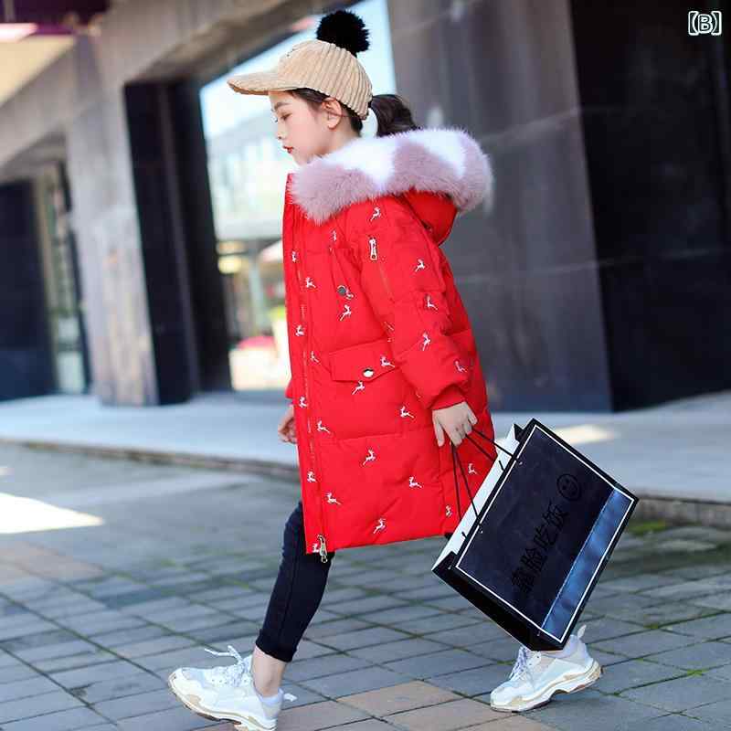ダウンジャケット キッズ コート 子供服 アウター おしゃれ かわいい 女の子 ロング 厚手 韓国 秋冬 ファー フード レッド ピンク