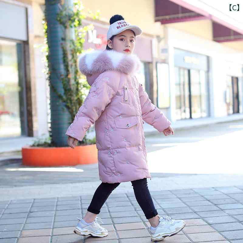 ダウンジャケット キッズ コート 子供服 アウター おしゃれ かわいい 女の子 ロング 厚手 韓国 秋冬 ファー フード レッド ピンク