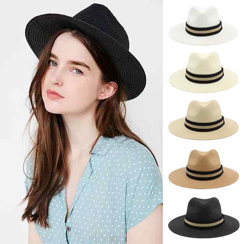 ジャズハット 春夏 メンズ レディース ユニセックス わら パナマ シルクハット つば広 帽子 シンプル