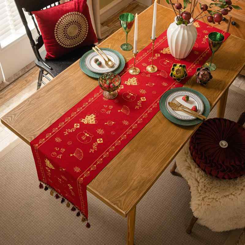 テーブルランナー テーブルセンター テーブルクロス 新年 テーブルフラグ 赤い チェスト 引き出し カバー 布 テレビキャビネット ダイニングテーブル キャビネット 装飾 布 長い