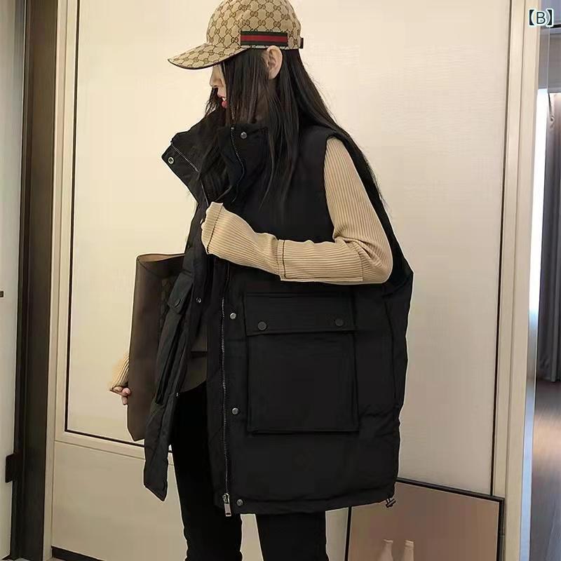 ダウンベスト レディース 冬 アウター 前開き ジップアップ スタンドカラー 軽量 暖かい アウトドア 旅行 おしゃれ カジュアル 無地 大きいサイズ アイボリー 黒
