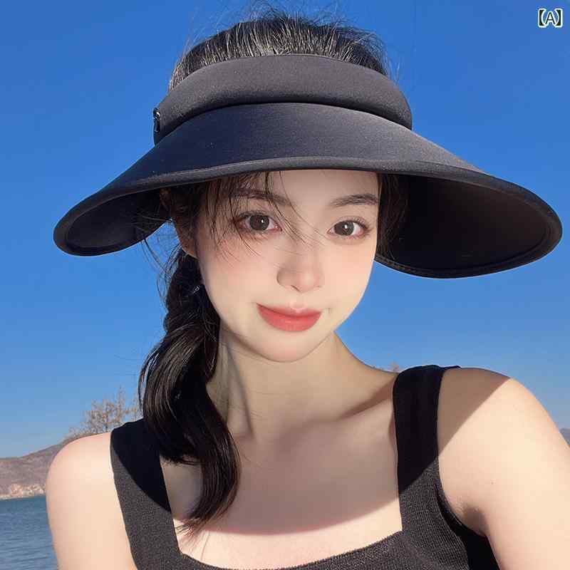 サンバイザー レディース UVカット スポーツ つば広 屋外 レジャー 帽子 夏 サイクリング カバー ブラック ベージュ ブルー 調節可能 通気性