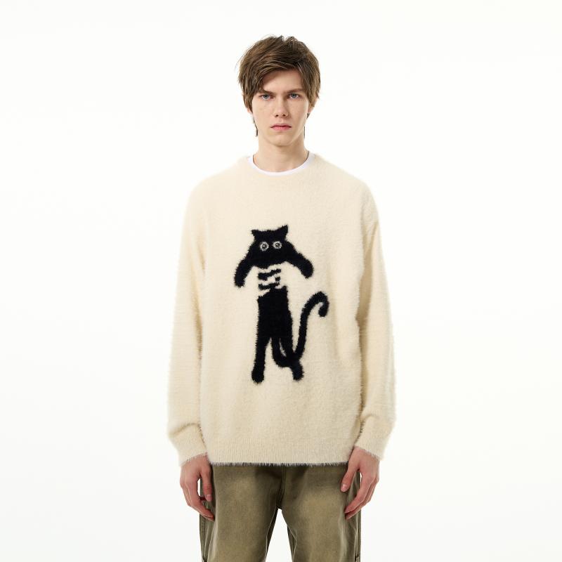 セーター 長袖 プルオーバー トップス 猫 キャット 秋冬 レトロ メンズ レディース アメリカン カジュアル ふわふわ おしゃれ かわいい ペアルック