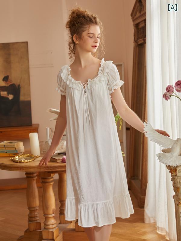 楽天way-ugoネグリジェ パジャマ レディース 宮廷風 半袖 レース フリル ワンピース ドレス シンプルフレンチ 上品 ルーム ナイト ホームウェア