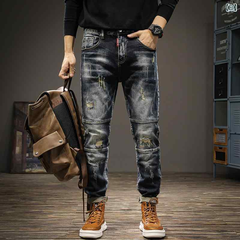 メンズ デニム ロングパンツ ジーンズ スリム カジュアル アメリカン ストリート おしゃれ かっこいい 履きやすい 快適 イベント フェス レジャー アウトドア キャンプ ダンス パフォーマンス 仕事着