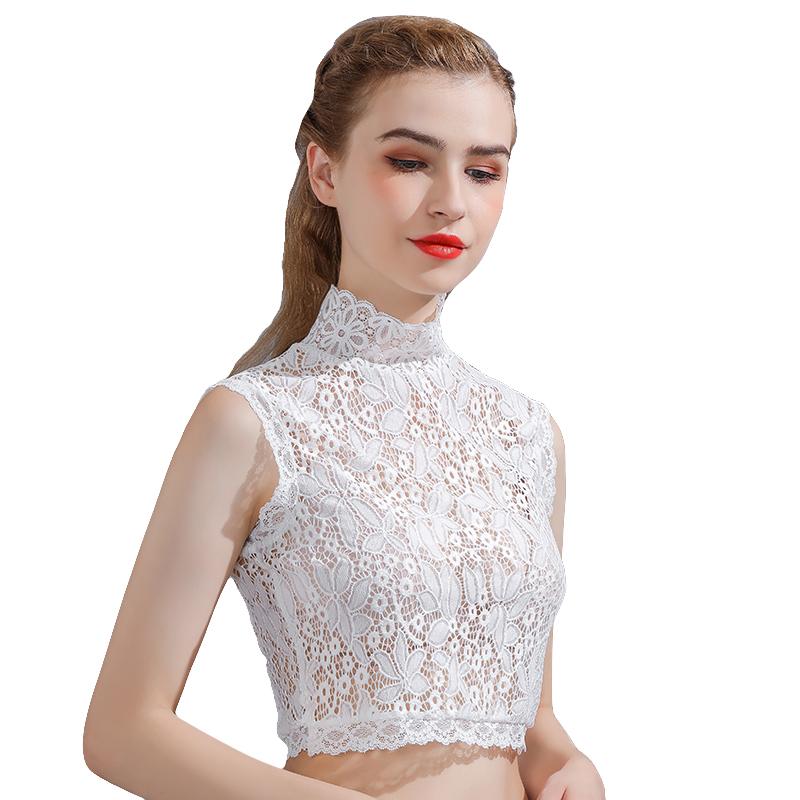 インナー 付け 立ち レース レディース つけ襟 レイヤード 重ね着風 おしゃれ フェイクカラー シャツ ショート ホワイト ブラック