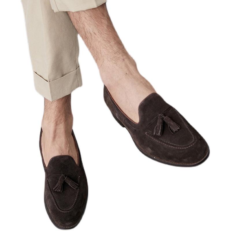 ローファー メンズ 紳士靴 シューズ フリンジ タッセル おしゃれ 夏 カジュアル 浅口 英国 ブラウン