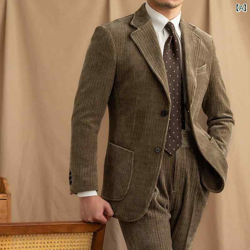 スーツ ジャケット パンツ メンズ おしゃれ スタイリッシュ 秋冬 暖かい シェニール ベルベット 通勤 スリム レトロ 大きいサイズ 紳士 カジュアル ビジネス