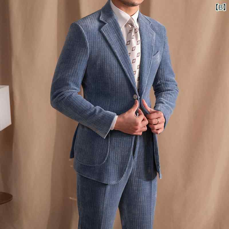 スーツ ジャケット パンツ メンズ おしゃれ スタイリッシュ 秋冬 暖かい シェニール ベルベット 通勤 スリム レトロ 大きいサイズ 紳士 カジュアル ビジネス