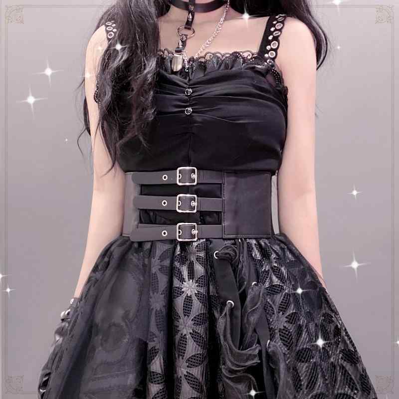 ロリータ コルセット パンク ゴス レトロ アウター クール ワイド ベルト 女性 アクセサリー ピンバックル