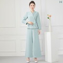 エステ ユニフォーム 9分袖 春秋 制服 サロン ホテル フロント 受付 技術者 作業服 レディース 緑 カーキ 無地 カシュクール ボタン 速乾 ストレッチ ...