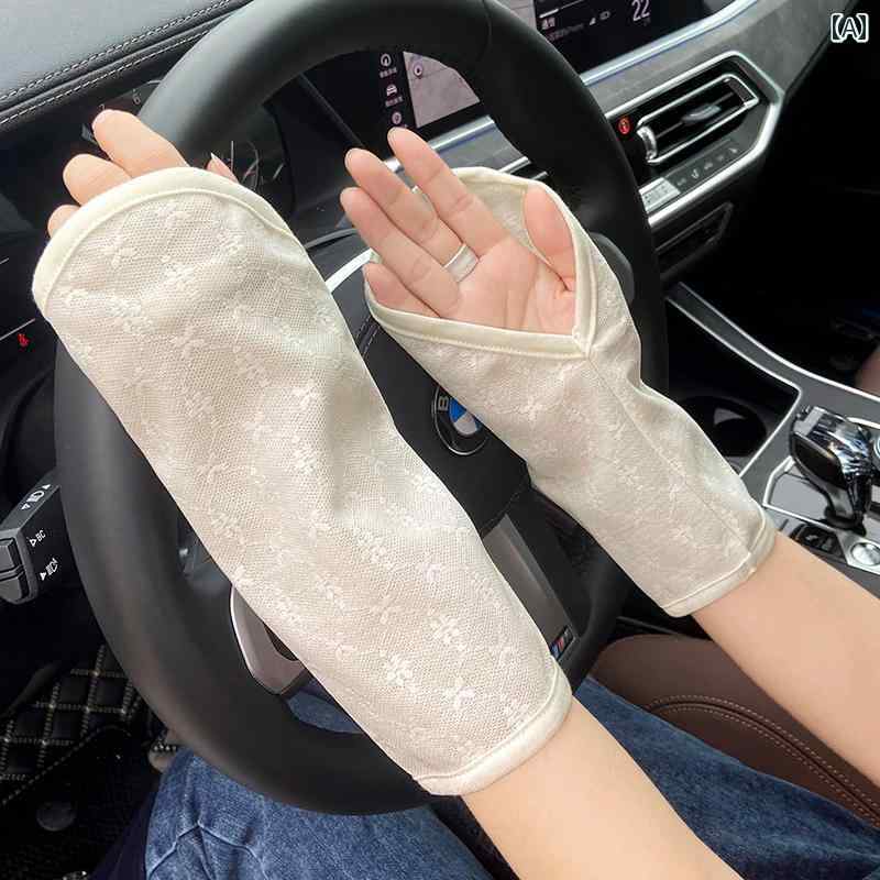 手の甲 ハンドカバー 夏 日焼け防止 手袋 レディース 運転 薄手 コットン 通気性 良い ショート フィンガーレス カバー ハート 黒 紫 グレー