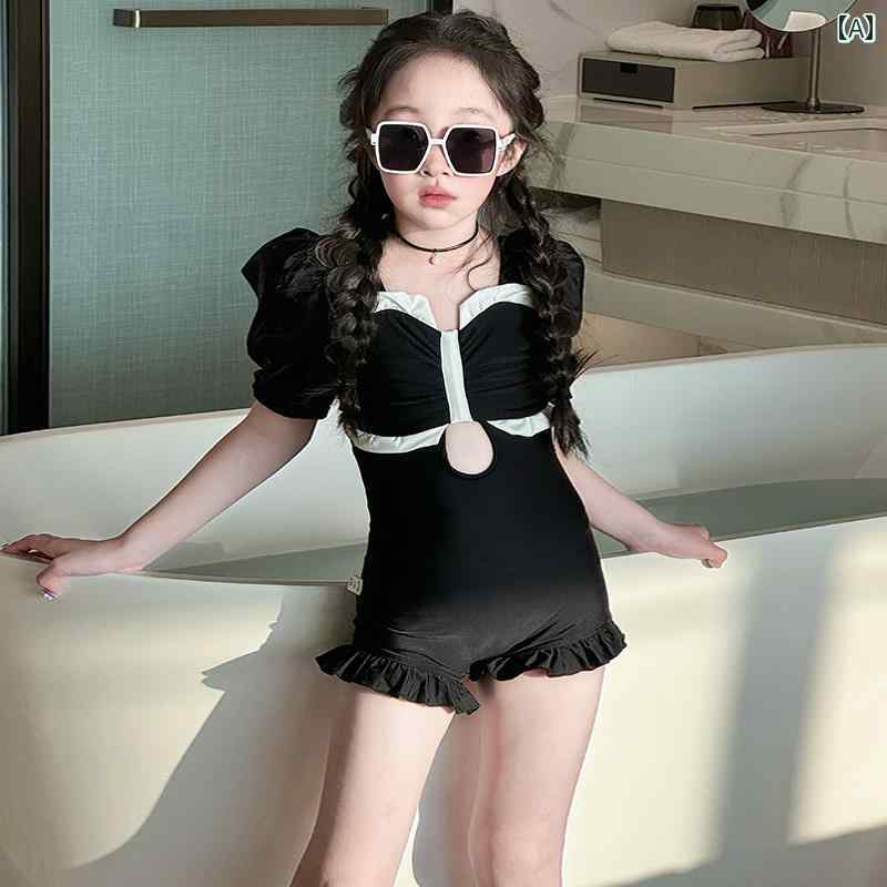 キッズ 女の子 夏 水着 子供 スタイリッシュ ワンピース 一体型 大きいサイズ 高級感 上品 耐久性 ブラック かわいい
