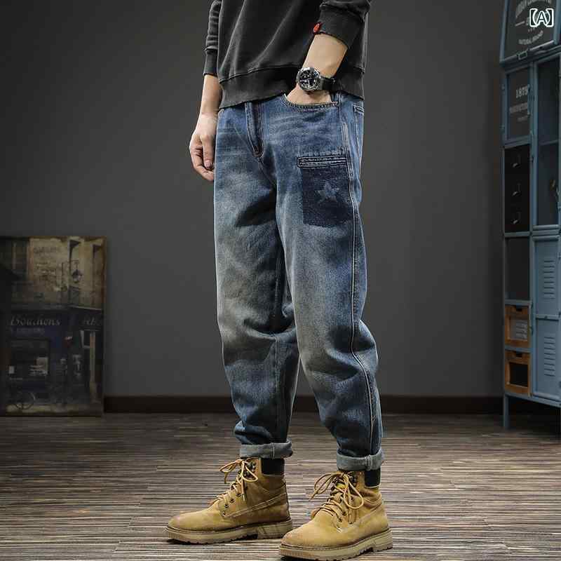 メンズ デニム ロングパンツ 大きいサイズ ストレート ワイド アメリカン ストリート おしゃれ かっこいい 履きやすい 快適 イベント フェス レジャー アウトドア キャンプ パフォーマンス ワーク 作業着