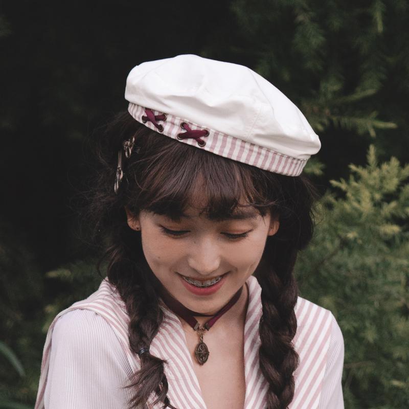 スチーム コンチネンタル ピンク 白 ストライプ セーラー アカデミー 制服 夏 英国 ソルト スウィート ネイビー 帽子 ベレー帽