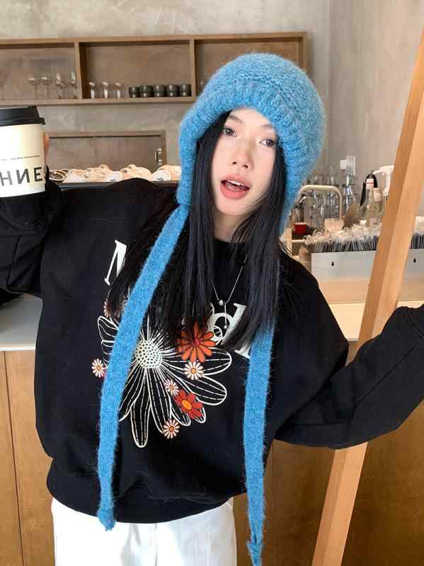バラクラバ ニット帽 フード ネックウォーマー 帽子 マフラー 防寒 秋冬 レディース レトロ 暖かい 韓国 ブルー イエロー ベージュ
