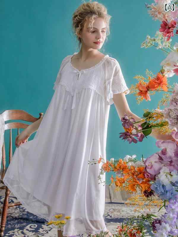 楽天way-ugoネグリジェ レディース 宮廷風 半袖 レース シフォン ワンピース ドレス シンプル 透け感 上品 ルーム ナイト ホームウェア