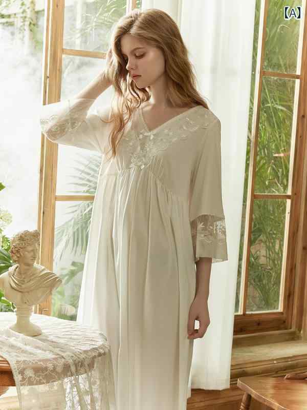 楽天way-ugoネグリジェ パジャマ レディース 宮廷風 七分袖 レース フリル シフォン ワンピース ドレス 透け感 上品 ルーム ナイト ホームウェア