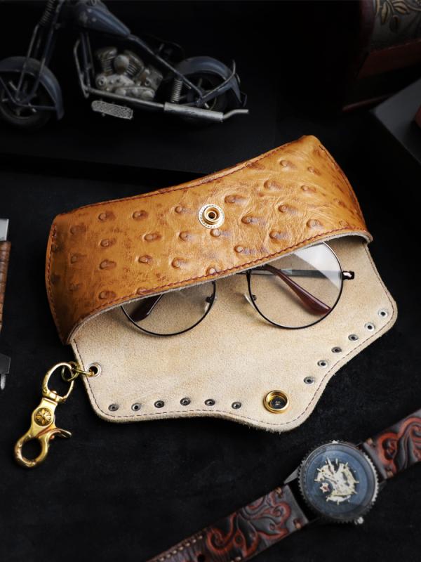 レザー メガネ ケース 男女兼用 夏 ダチョウ 柄 上層 牛革 抗 ストレス サングラス ケース サングラス バッグ メガネ バッグ