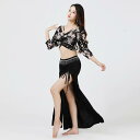 レディース ダンサー コスチューム 衣装 秋冬 大きいサイズ ベリーダンス 練習着 服 スーツ シフォン ガーゼ プリント 長袖 トップス スカート インド ウ...