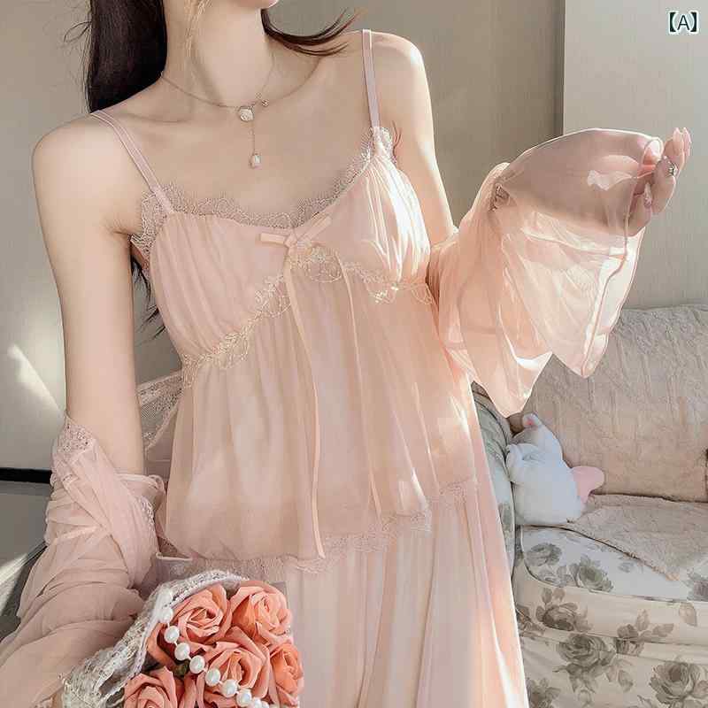 パジャマ ネグリジェ レディース セクシー 魅惑的 レース メッシュ 夏 薄手 胸パッド サスペンダー ホーム 服 3点セット